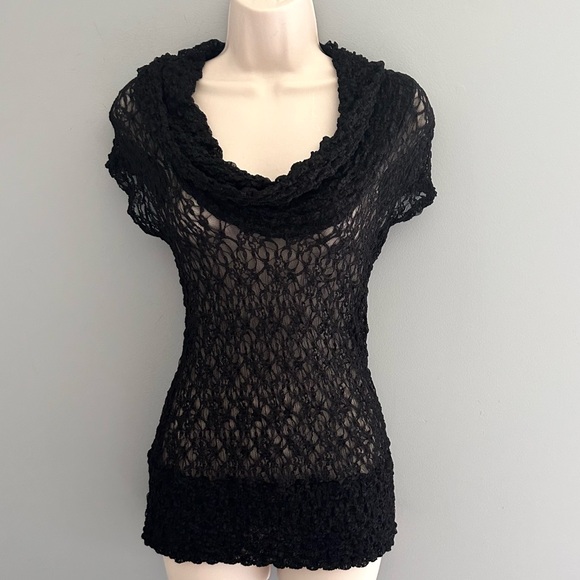 White House Black Market Tops - 🌷 WHBM Y2K Cowl Neck Black Stretch Lace Top Size Medium